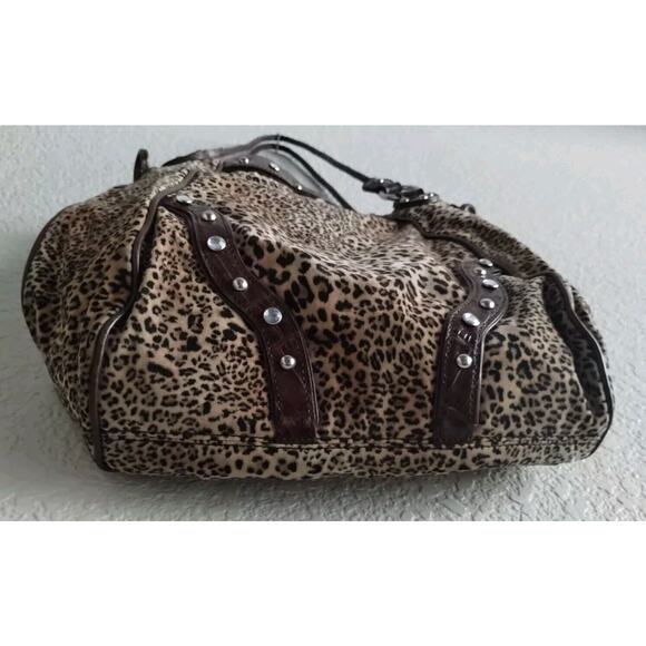 MC Designs By Marjorie Leopard Velvet Brown Braided Rhinestone Handbag Purse - Picture 3 of 15